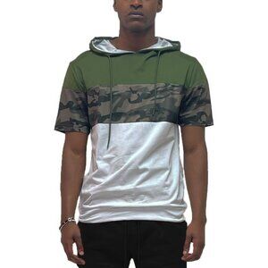 Camo And Solid Design Block Hooded Shirt